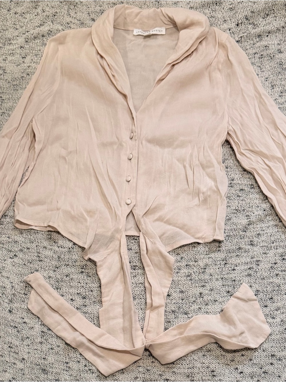 Light Pink Tie-Front Blouse - Feminine Button-Down Top